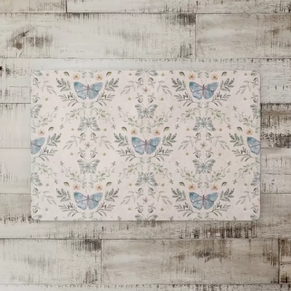 Kitchen & Floor Mats-Kirkland's Home Cream Botanical Butterfly Floor Mat Ivory