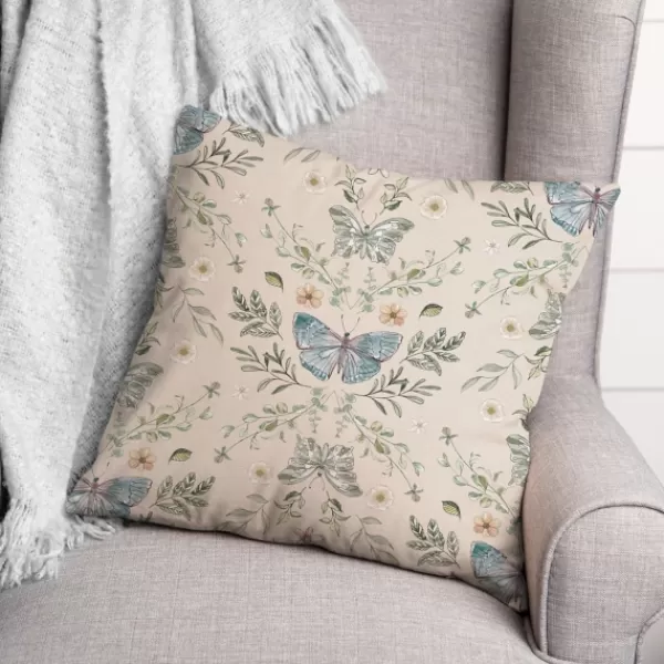 Pillows-Kirkland's Home Cream Botanical Butterfly Throw Pillow Ivory