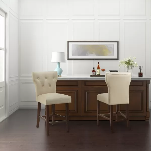 Bar Stools & Counter Height Stools-Kirkland's Home Cream Button Tufted Back Counter Stool Ivory