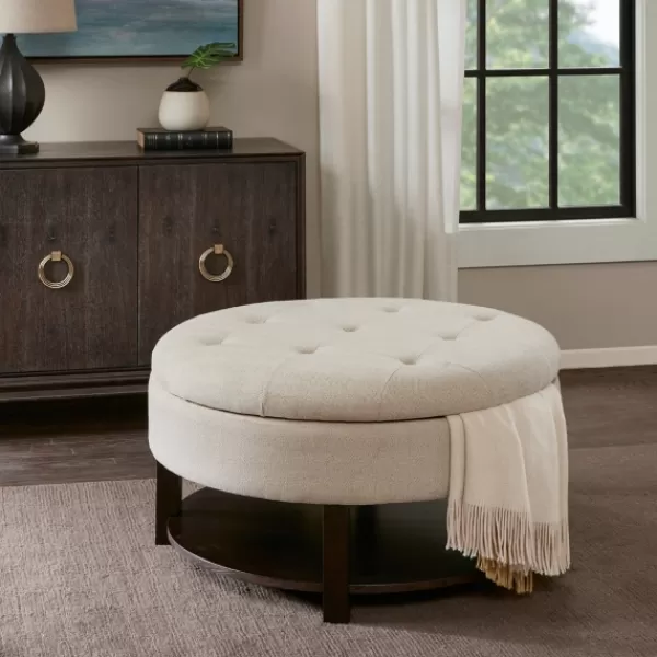 Benches & Ottomans-Kirkland's Home Cream Button Tufted Storage Ottoman Ivory