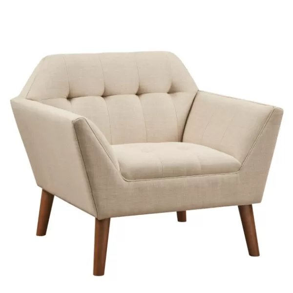 Accent Chairs-Kirkland's Home Cream Button Tufted Upholstered Accent Chair Tan