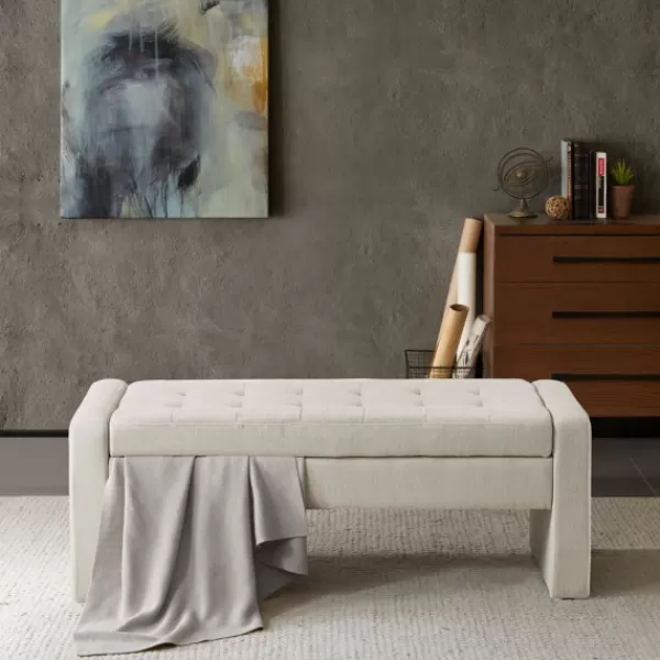 Benches & Ottomans-Kirkland's Home Cream Button Tufted Upholstered Storage Bench Ivory