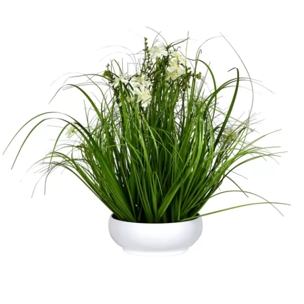 Arrangements & Greenery-Kirkland's Home Cream Cosmos And Grass In White Pot, 21 In. Green/White