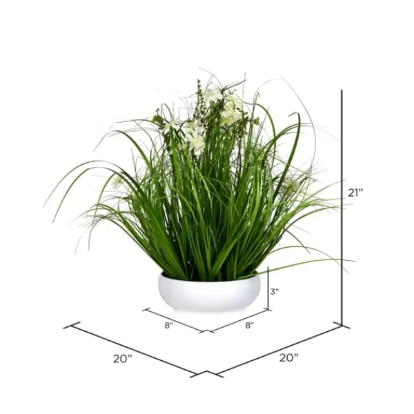 Arrangements & Greenery-Kirkland's Home Cream Cosmos And Grass In White Pot, 21 In. Green/White