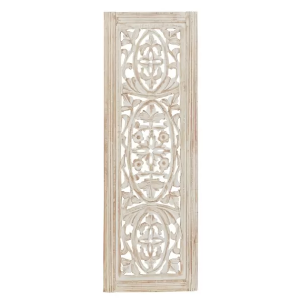 Wall Plaques-Kirkland's Home Cream Distressed Carved Floral Wall Plaque Tan/White