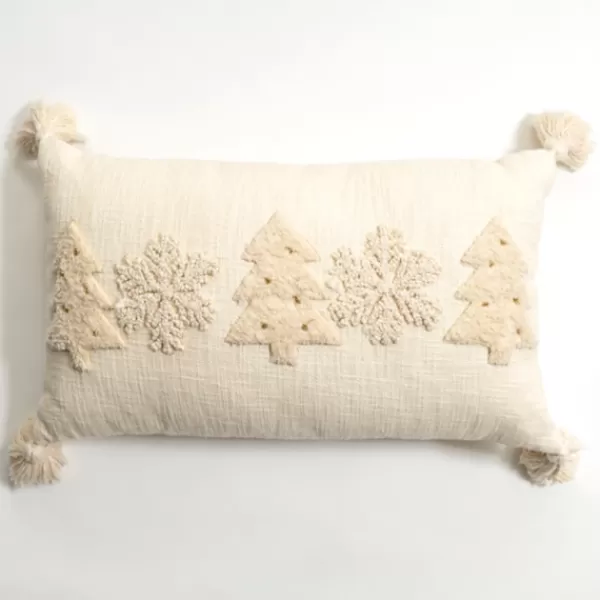 Pillows-Kirkland's Home Cream Embroidered Trees Lumbar Pillow Ivory