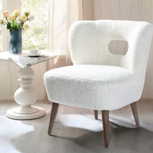 Accent Chairs-Kirkland's Home Cream Fluffy Wingback Accent Chair White