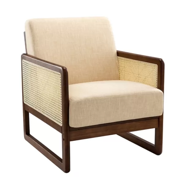 Accent Chairs-Kirkland's Home Cream Mahogany Finish Cane Panel Accent Chair White