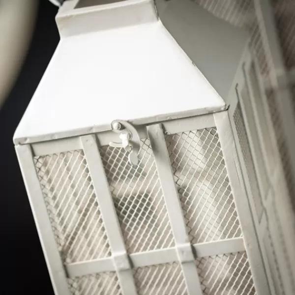 Lanterns-Kirkland's Home Cream Metal Paned Wood Base Lanterns, Set Of 2 Ivory