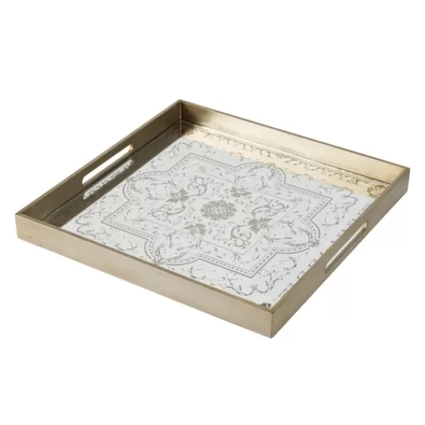 Decorative Trays-Kirkland's Home Cream Moroccan Pattern Tray With Gold Edges White