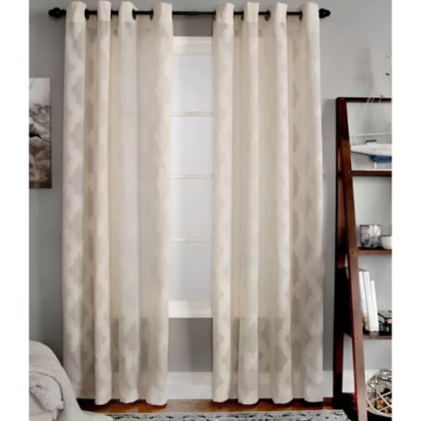 Curtains & Drapes-Kirkland's Home Cream Ogival Sheer Single Curtain Panel, 84 In. Ivory