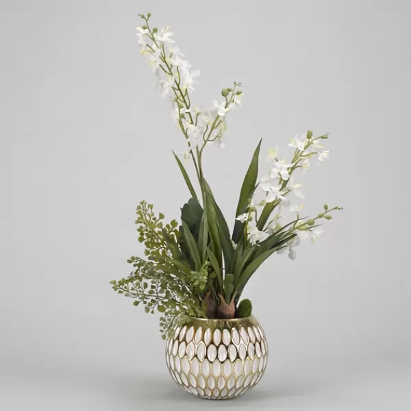 Arrangements & Greenery-Kirkland's Home Cream Orchids Arrangement In Gold Planter Green/Gold/White