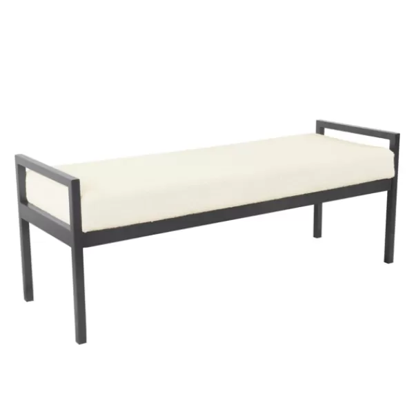 Benches & Ottomans-Kirkland's Home Cream Sherpa Upholstered Metal Bench Ivory