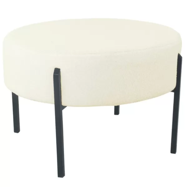 Benches & Ottomans-Kirkland's Home Cream Sherpa Upholstered Metal Ottoman Ivory