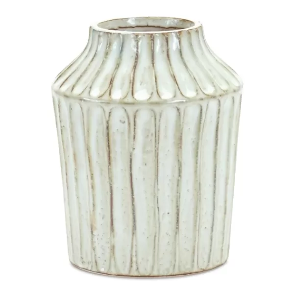 Vases-Kirkland's Home Cream Terracotta Ribbed Vase, 8 In. Ivory