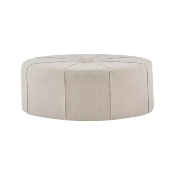 Benches & Ottomans-Kirkland's Home Cream Thick Welting Center Button Oval Ottoman Ivory