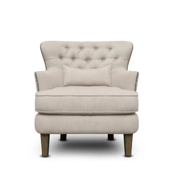 Accent Chairs-Kirkland's Home Cream Tufted Armchair With Lumbar Pillow Ivory