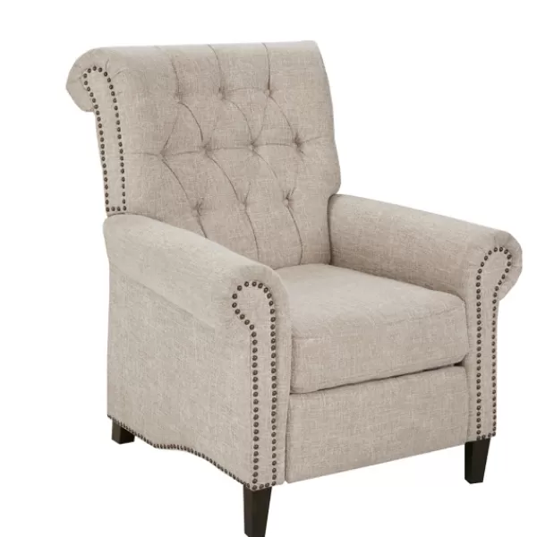 Accent Chairs-Kirkland's Home Cream Tufted Back Nailhead Trim Recliner Armchair Ivory