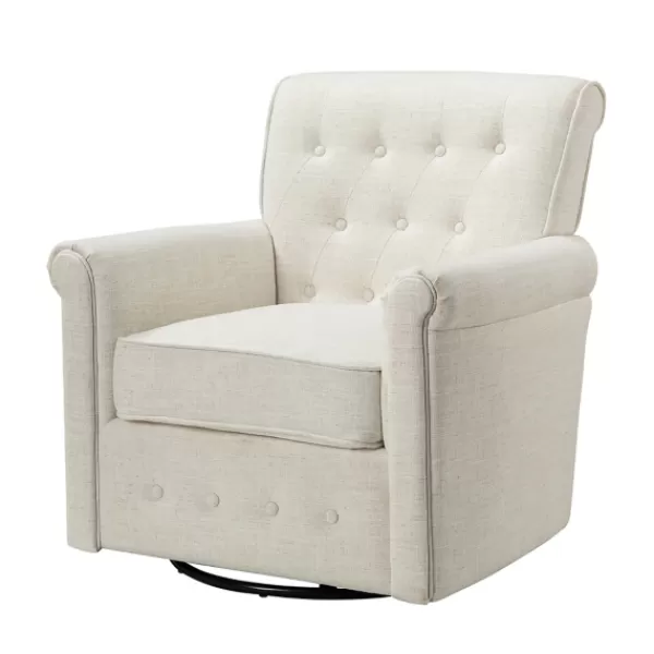 Accent Chairs-Kirkland's Home Cream Tufted Swivel Accent Chair Ivory