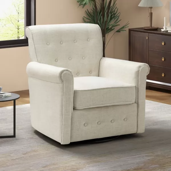 Accent Chairs-Kirkland's Home Cream Tufted Swivel Accent Chair Ivory