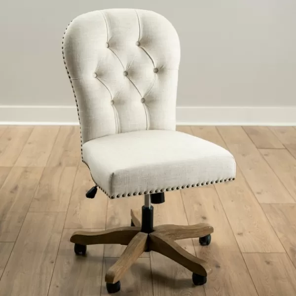 Office Furniture-Kirkland's Home Cream Tufted With Nailhead Trim Office Chair Ivory