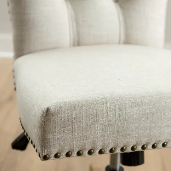 Office Furniture-Kirkland's Home Cream Tufted With Nailhead Trim Office Chair Ivory