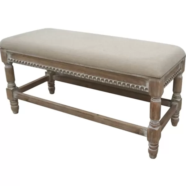 Benches & Ottomans-Kirkland's Home Cream Upholstered And Wooden Bench Ivory