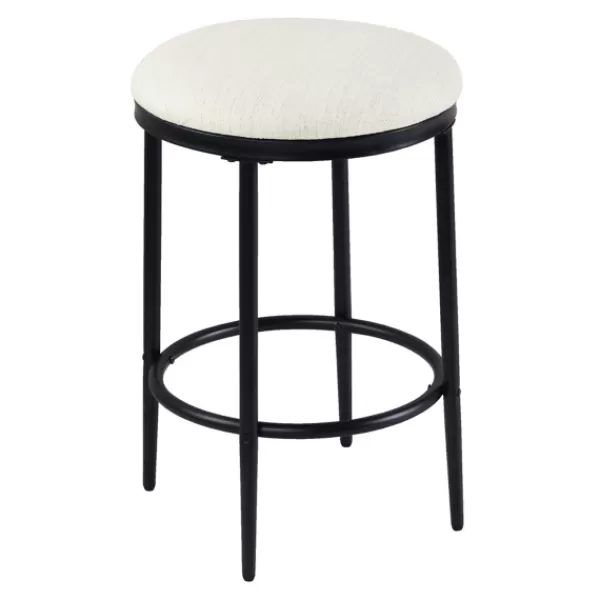 Bar Stools & Counter Height Stools-Kirkland's Home Cream Upholstered Metal Counter Stool Ivory