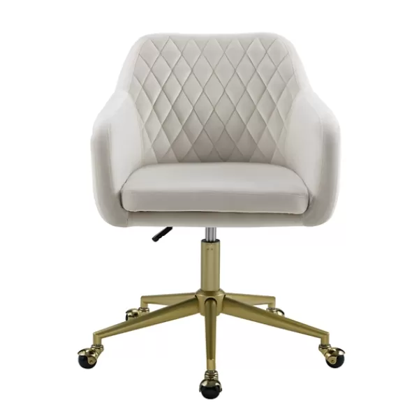 Office Furniture-Kirkland's Home Cream Upholstered Tufted Swivel Office Chair Ivory