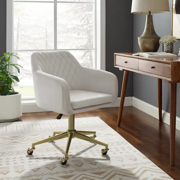 Office Furniture-Kirkland's Home Cream Upholstered Tufted Swivel Office Chair Ivory