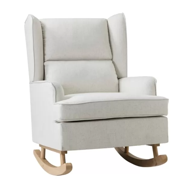 Accent Chairs-Kirkland's Home Cream Upholstered Wingback Rocking Chair Ivory