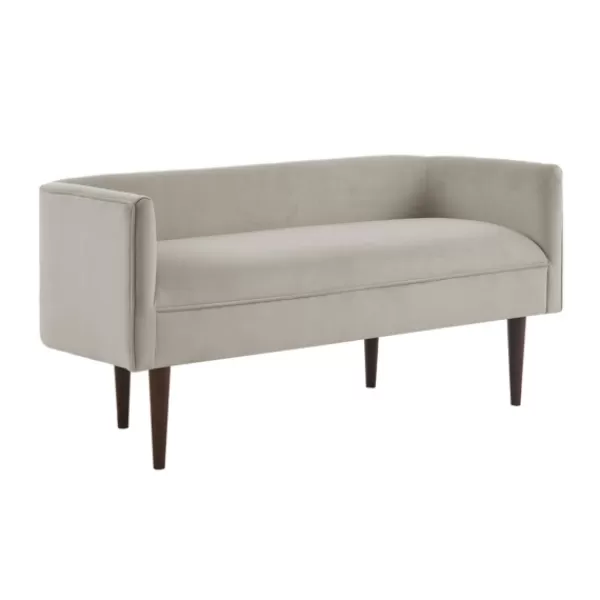 Sofas & Loveseats-Kirkland's Home Cream Velvet Low Back Transitional Settee Ivory