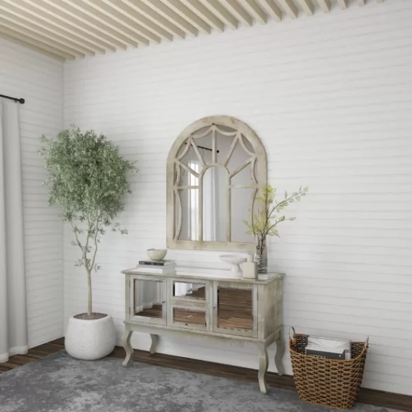 Decorative Mirrors-Kirkland's Home Cream Vintage Fir Wood Arch Framed Mirror