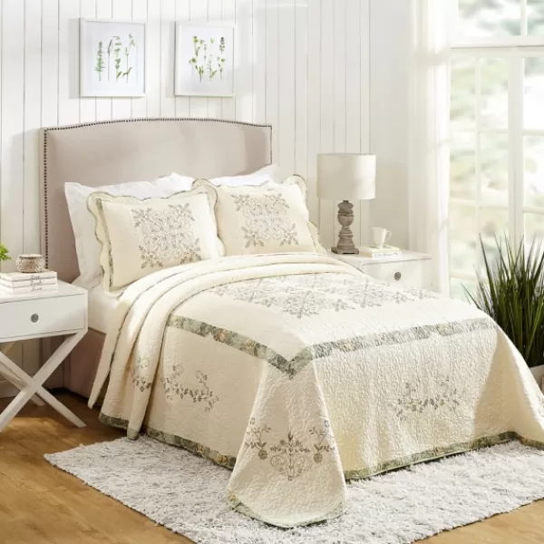 Bedspreads & Coverlets-Kirkland's Home Cream Vintage Treasure King Bedspread Ivory/Green