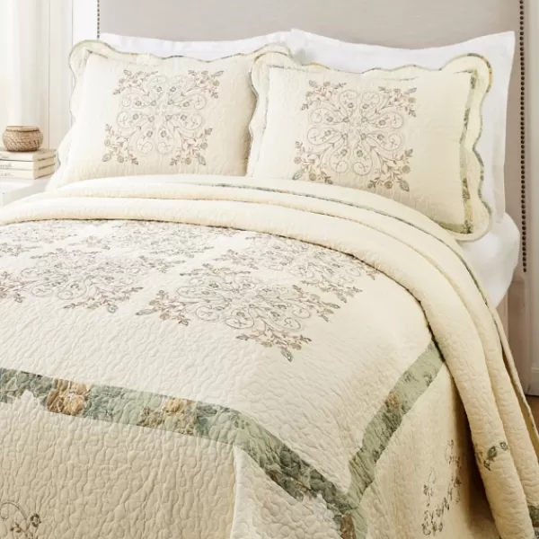 Bedspreads & Coverlets-Kirkland's Home Cream Vintage Treasure King Bedspread Ivory/Green