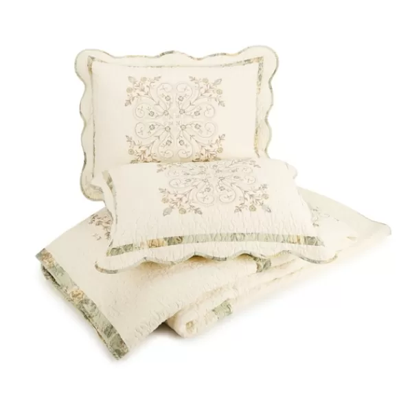 Bedspreads & Coverlets-Kirkland's Home Cream Vintage Treasure King Bedspread Ivory/Green