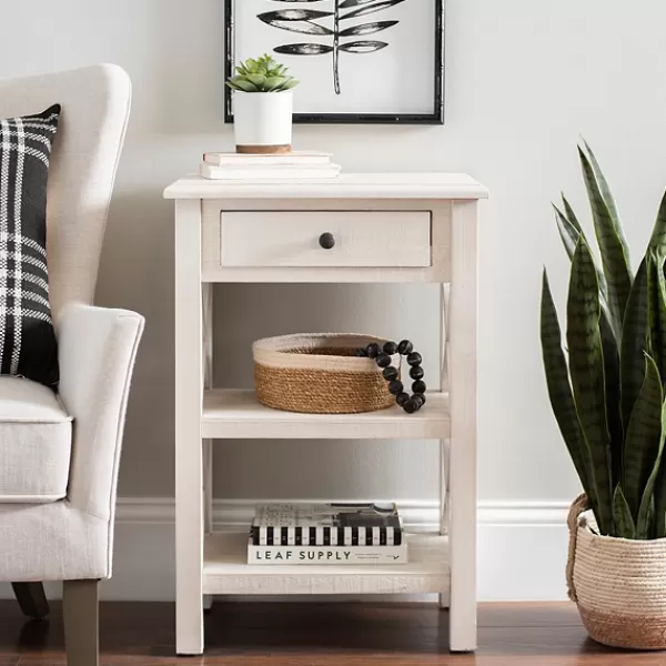 Accent & End Tables-Kirkland's Home Cream Wooden Plank Side Table Ivory