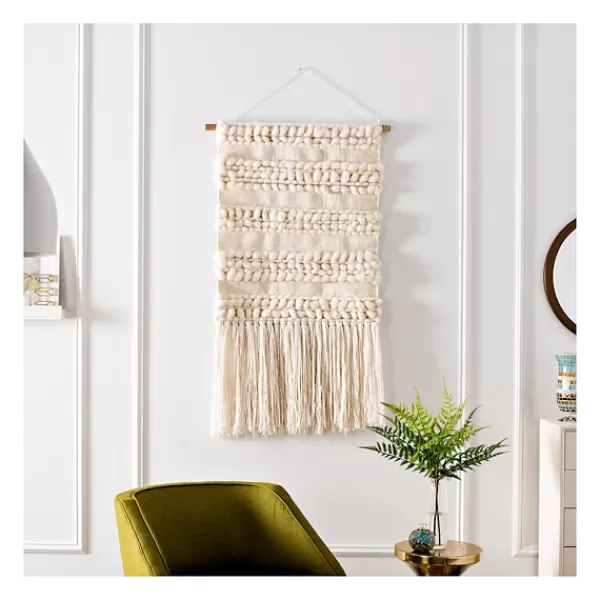 Wall Plaques-Kirkland's Home Cream Woven Fringe Macrame Wall Hanging Ivory