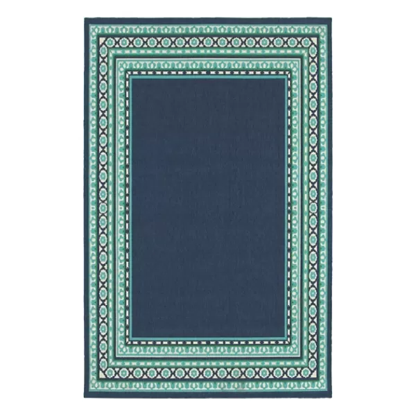 Outdoor Rugs-Kirkland's Home Crown Border Jenn Outdoor Rug, 6X9 Blue/Green