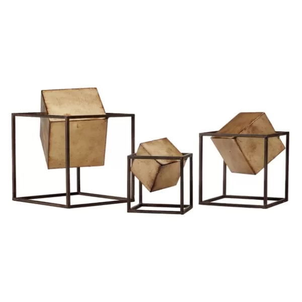 Statues & Figurines-Kirkland's Home Cube Quad Sculptures, Set Of 3 Gold