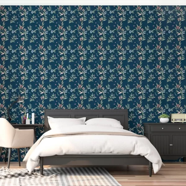 Wall Murals & Wall Decals-Kirkland's Home Curious Blue Floral Peel And Stick Wall Mural Blue/Multi