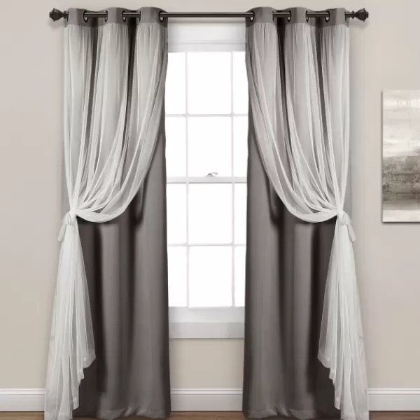 Curtains & Drapes-Kirkland's Home Curtain Panel Set With Overlay, 84 In. Gray