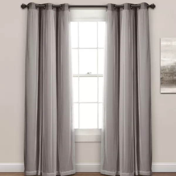 Curtains & Drapes-Kirkland's Home Curtain Panel Set With Overlay, 95 In. Gray