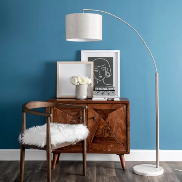 Floor Lamps-Kirkland's Home Curved Floor Lamp With Marble Base Silver