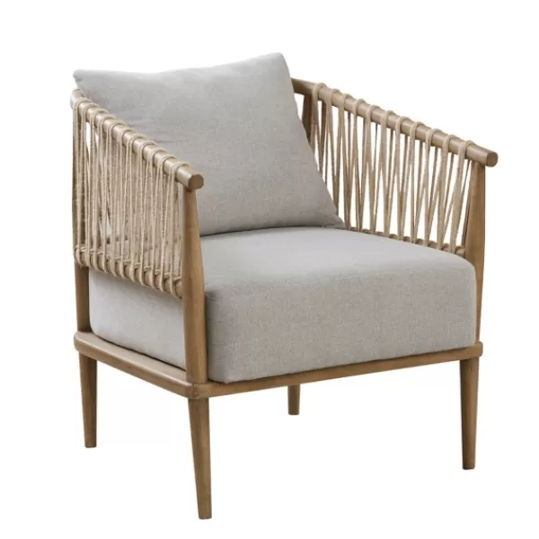 Accent Chairs-Kirkland's Home Curved Wood And Jute Rope Accent Chair Gray