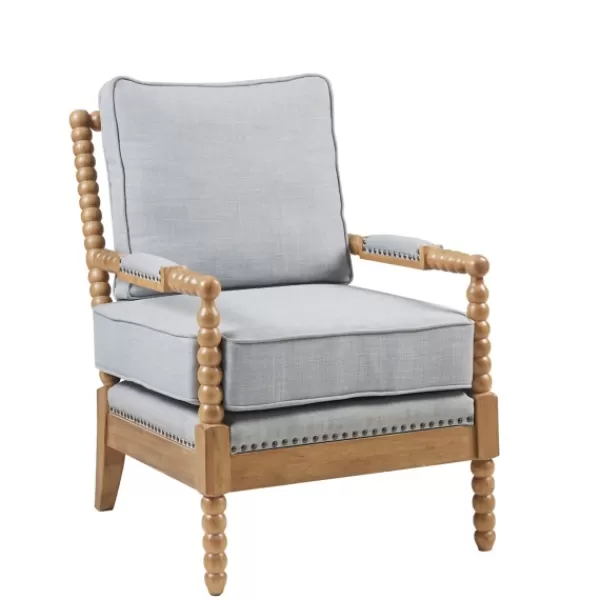 Accent Chairs-Kirkland's Home Cushion Beaded Wood Frame Accent Chair Blue