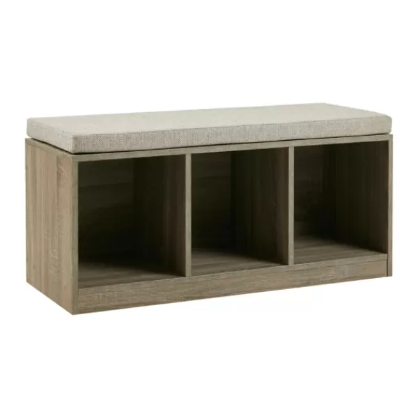 Benches & Ottomans-Kirkland's Home Cushioned Open Cubby Storage Bench Gray