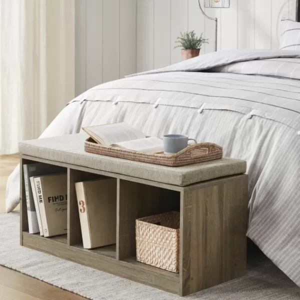 Benches & Ottomans-Kirkland's Home Cushioned Open Cubby Storage Bench Gray