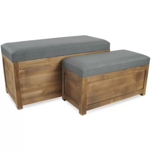 Benches & Ottomans-Kirkland's Home Cushioned Storage Benches, Set Of 2 Gray