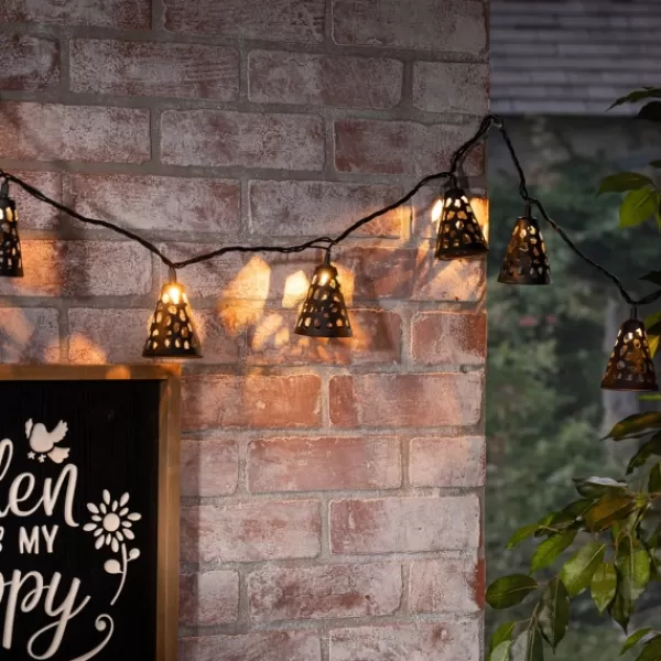 Outdoor Lighting-Kirkland's Home Cutout Cone Outdoor String Lights Black